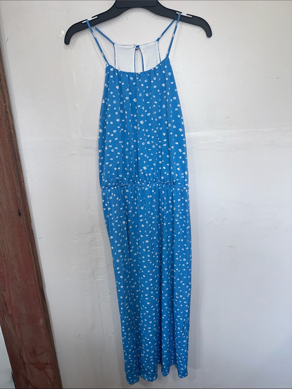 Women’s Blue Floral Maxi Dress with Spaghetti Straps